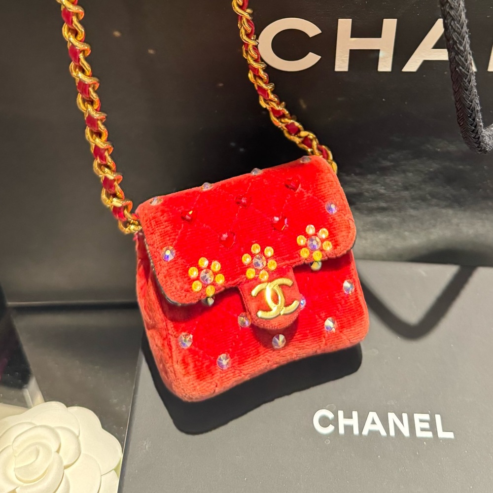 Chanel Crystal Micro Mini Velvet Chain Flap Bag